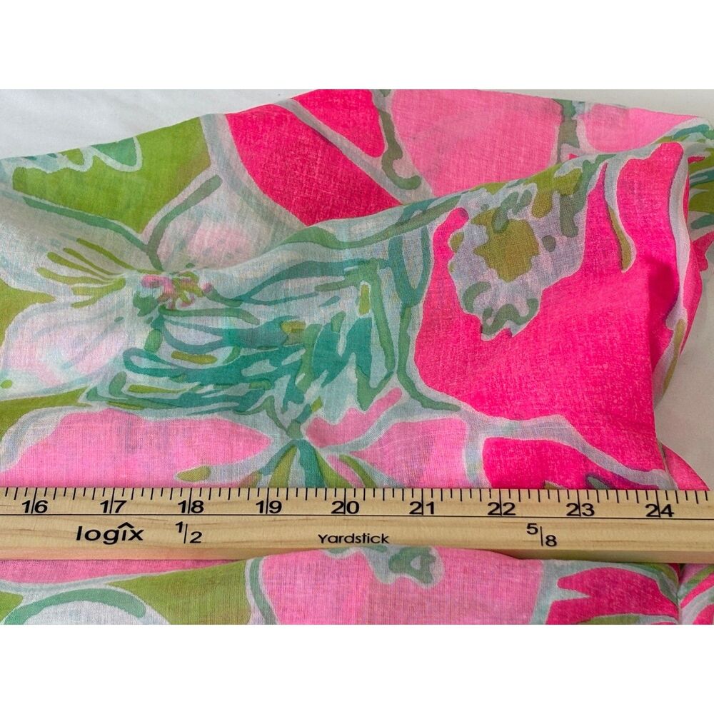 Classic Whimsy Floral Pink & Green Pom Pom Kaftan Cover Up Tropical Floral S/M - Picture 5 of 6